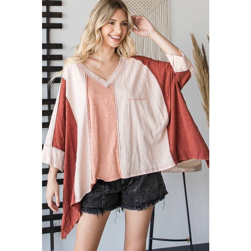 Oli&Hali - MINERAL WASHED COLOR BLOCK DETAIL LOOSE TEE