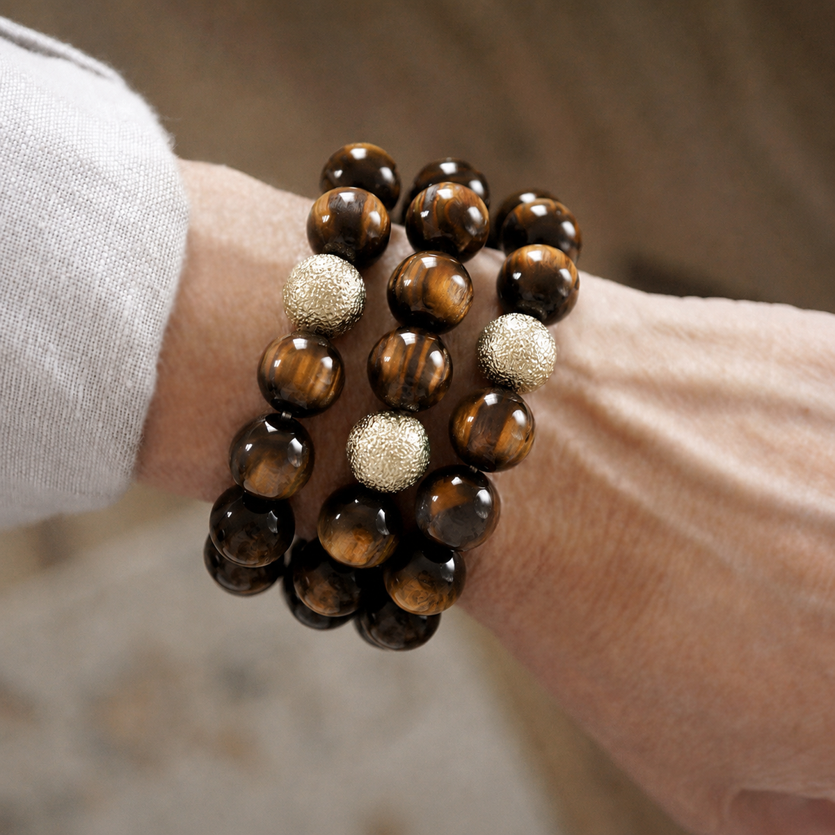 Chunky Beaded Stretch Bracelet Set – Fall Glow: Brown