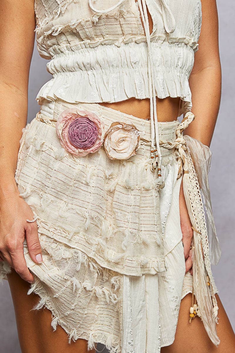POL Adjustable Double Rose Tie Belt – Floral Boho Waist Cinch Accessory | Boutique Styling Essential