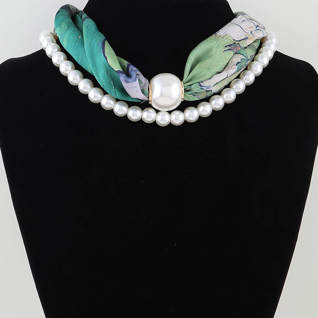 Azure Silk and Pearl Harmony Necklace