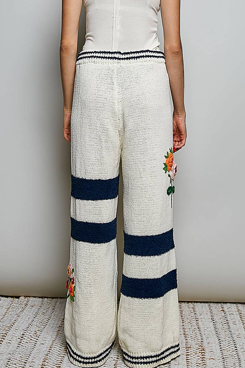 Pol Clothing - Striped Pattern 3D Embroidered Chenille Sweater Pants