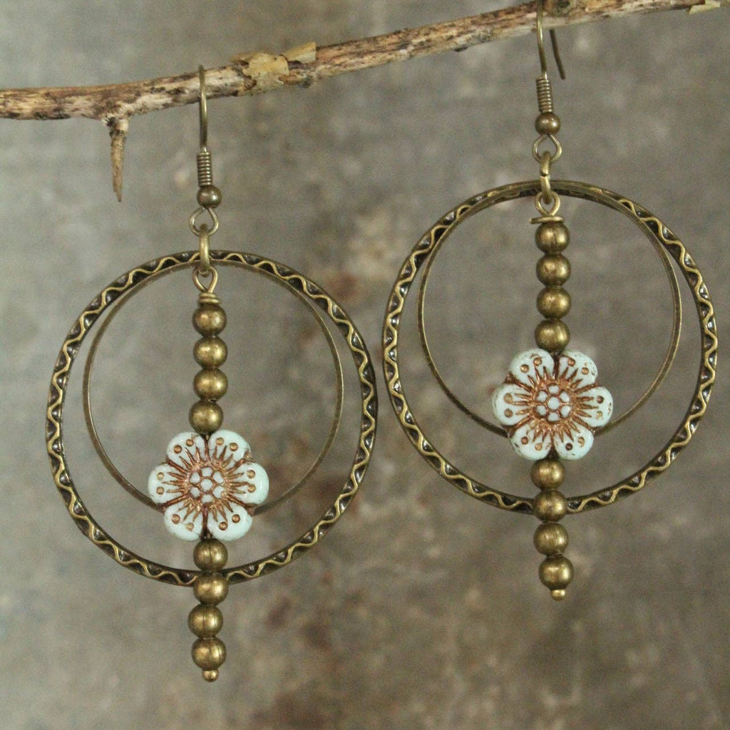 Picasso Wildflower Powder Blue Glass Bead Earrings-Boho Boutique Earrings
