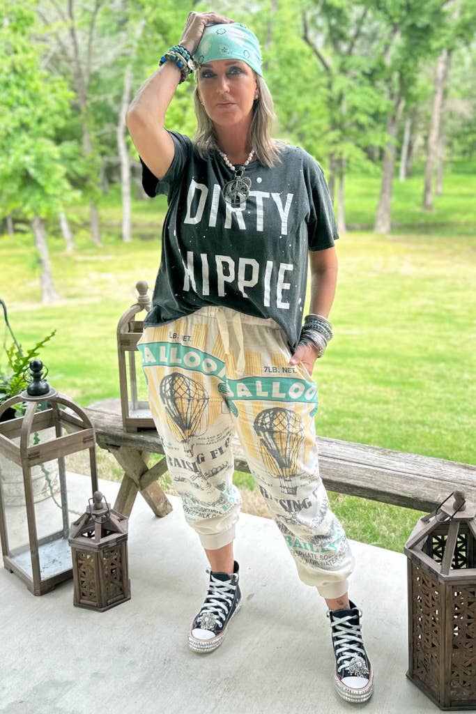 Cotton Jogger Pants – Cream Graphic Boho Statement Pants | Boho Boutique Clothing