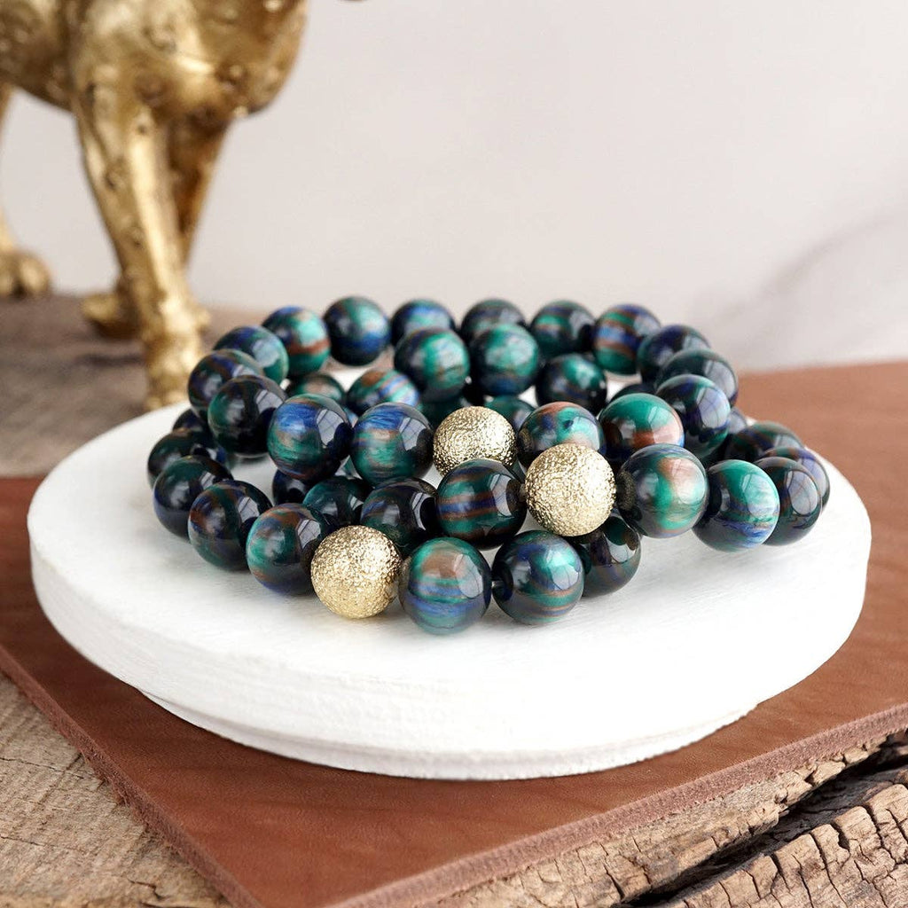 Chunky Beaded Stretch Bracelet Set – Fall Glow: Peacock