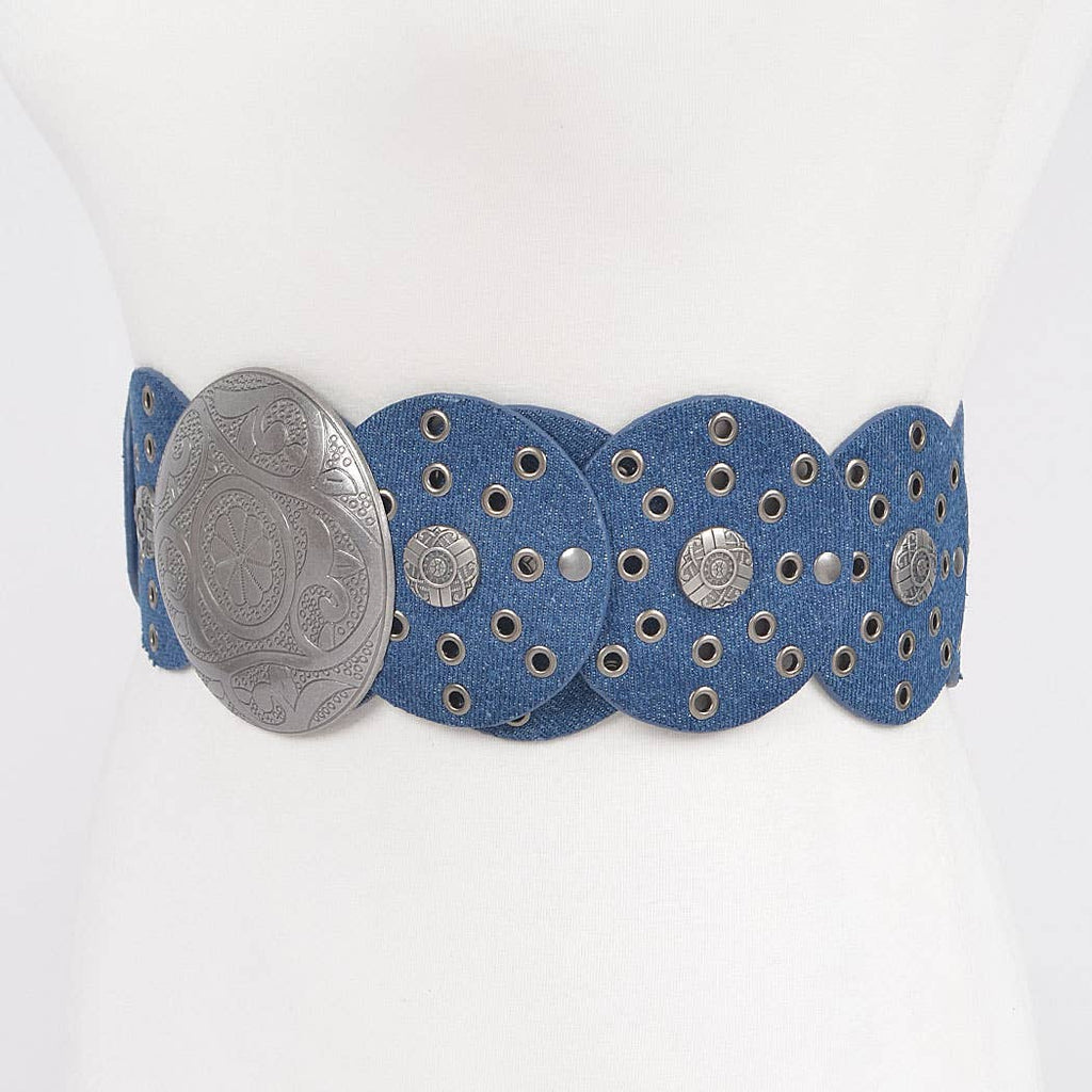 Denim Multi Eyelet Rounds Western Belt-Boho Boutique Belt