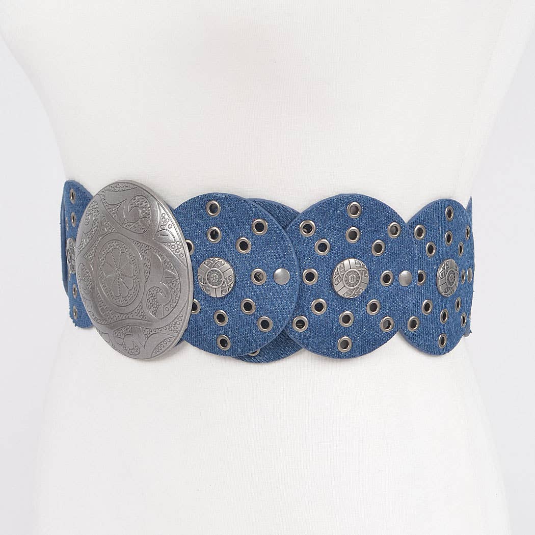 Denim Multi Eyelet Rounds Western Belt-Boho Boutique Belt
