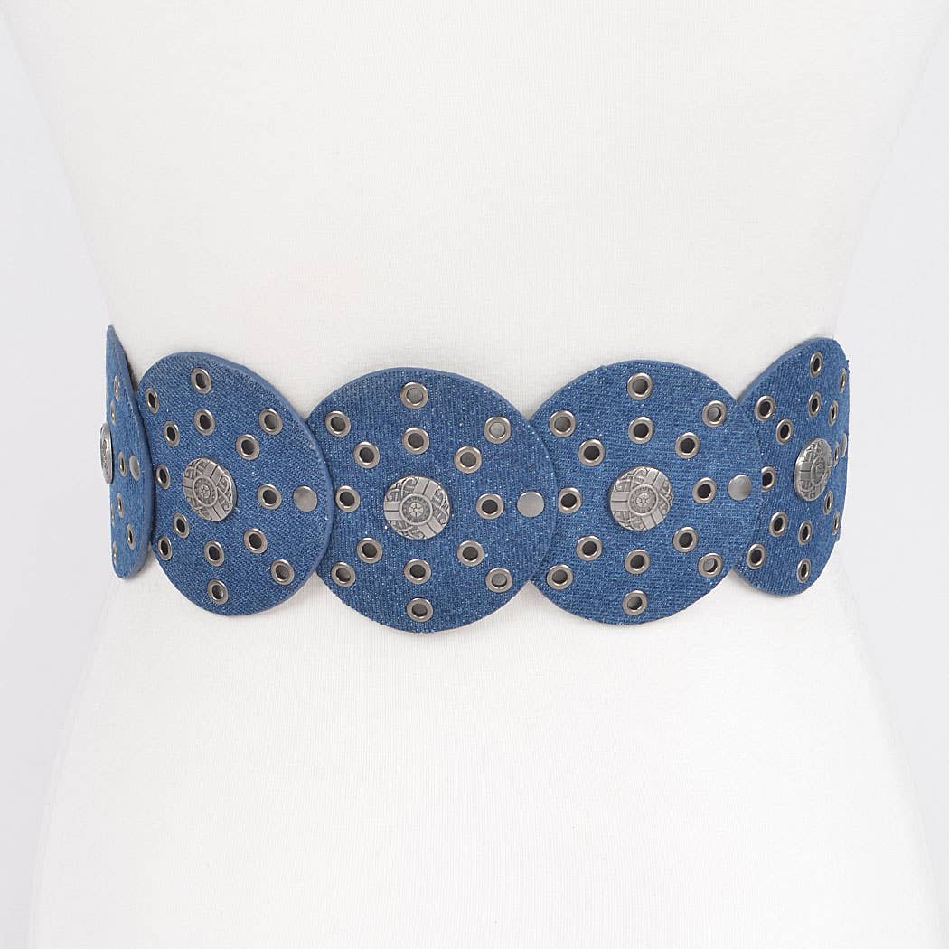 Denim Multi Eyelet Rounds Western Belt-Boho Boutique Belt