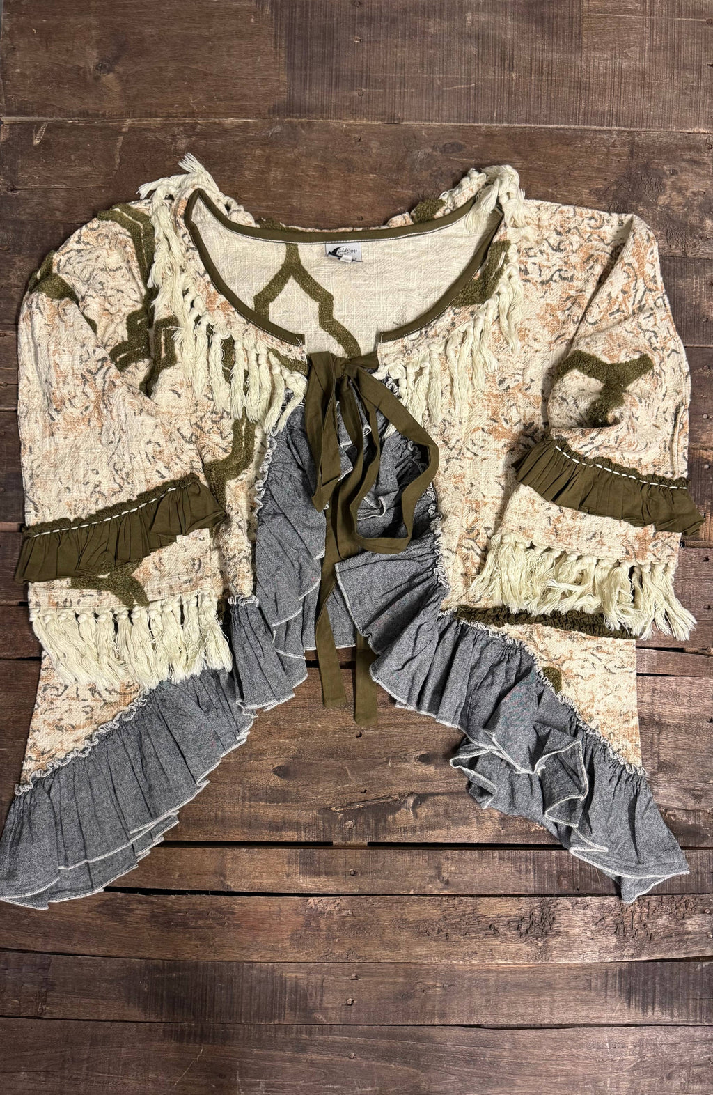Wanderer's Keepsake Jacket-Crochet Fringe Jacket – Neutral Boho Open Front Cardigan | Boho Boutique Clothing