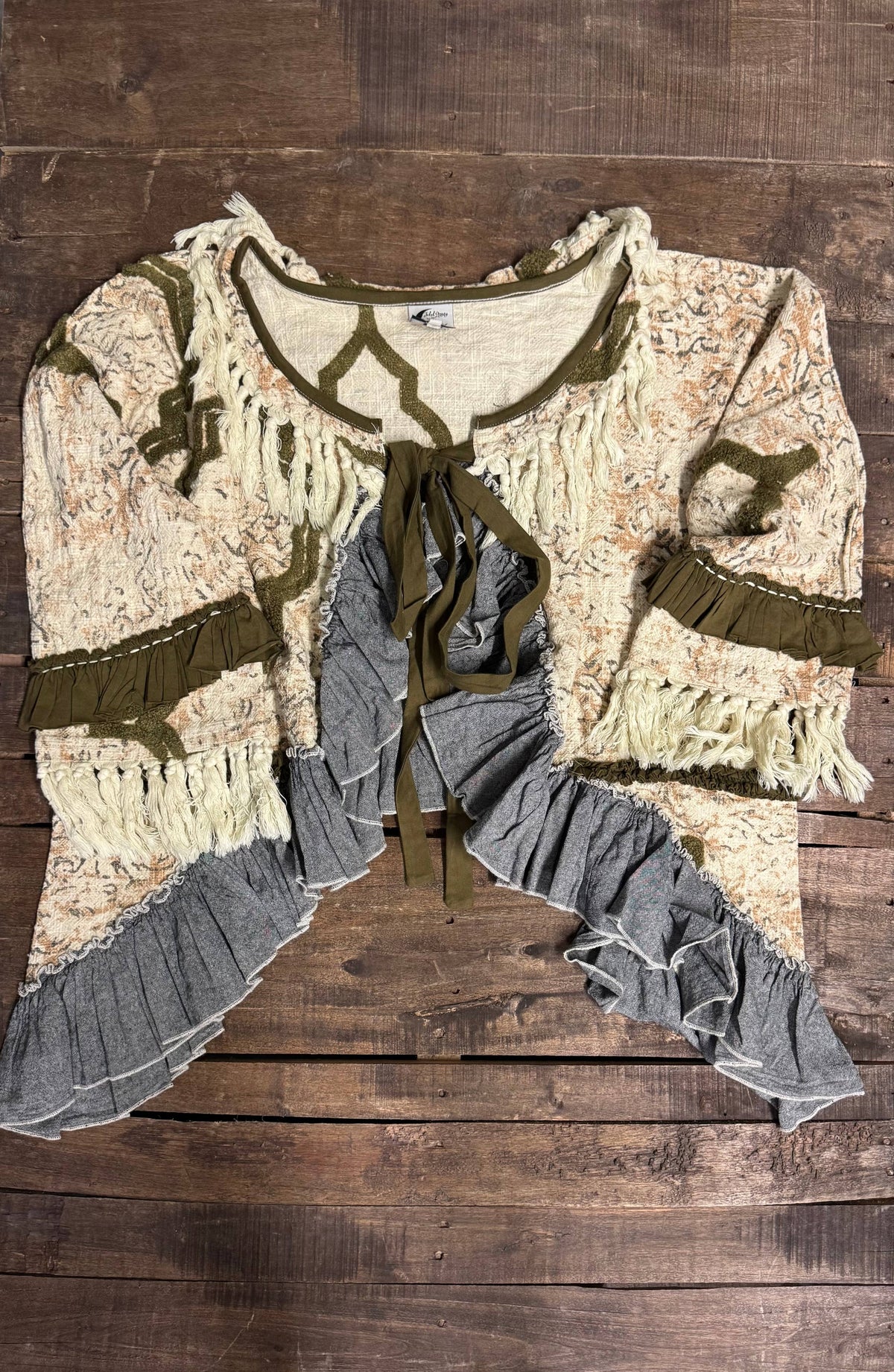 Wanderer's Keepsake Jacket-Crochet Fringe Jacket – Neutral Boho Open Front Cardigan | Boho Boutique Clothing