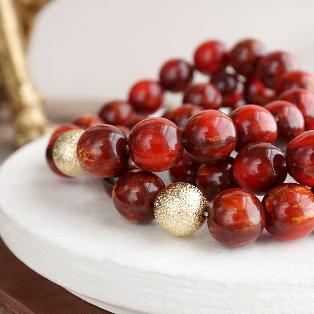 Chunky Beaded Stretch Bracelet Set – Fall Glow: Cranberry