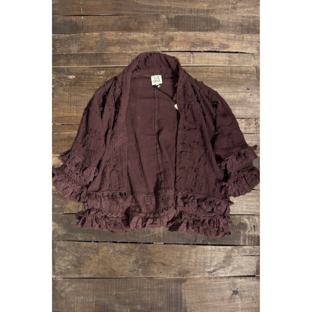 Jaded Gypsy Chunky Knit Fringe Cardigan – Maroon Textured Boho Layering Piece | Boho Boutique Clothing