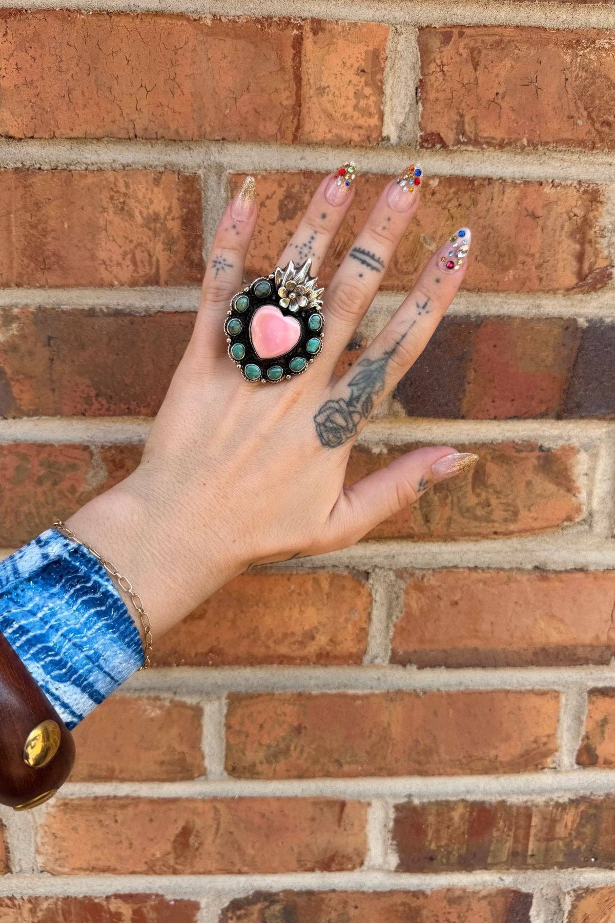 Boho Wanderlust Boutique - Flaming Heart in Pink Shell & Turquoise Ring