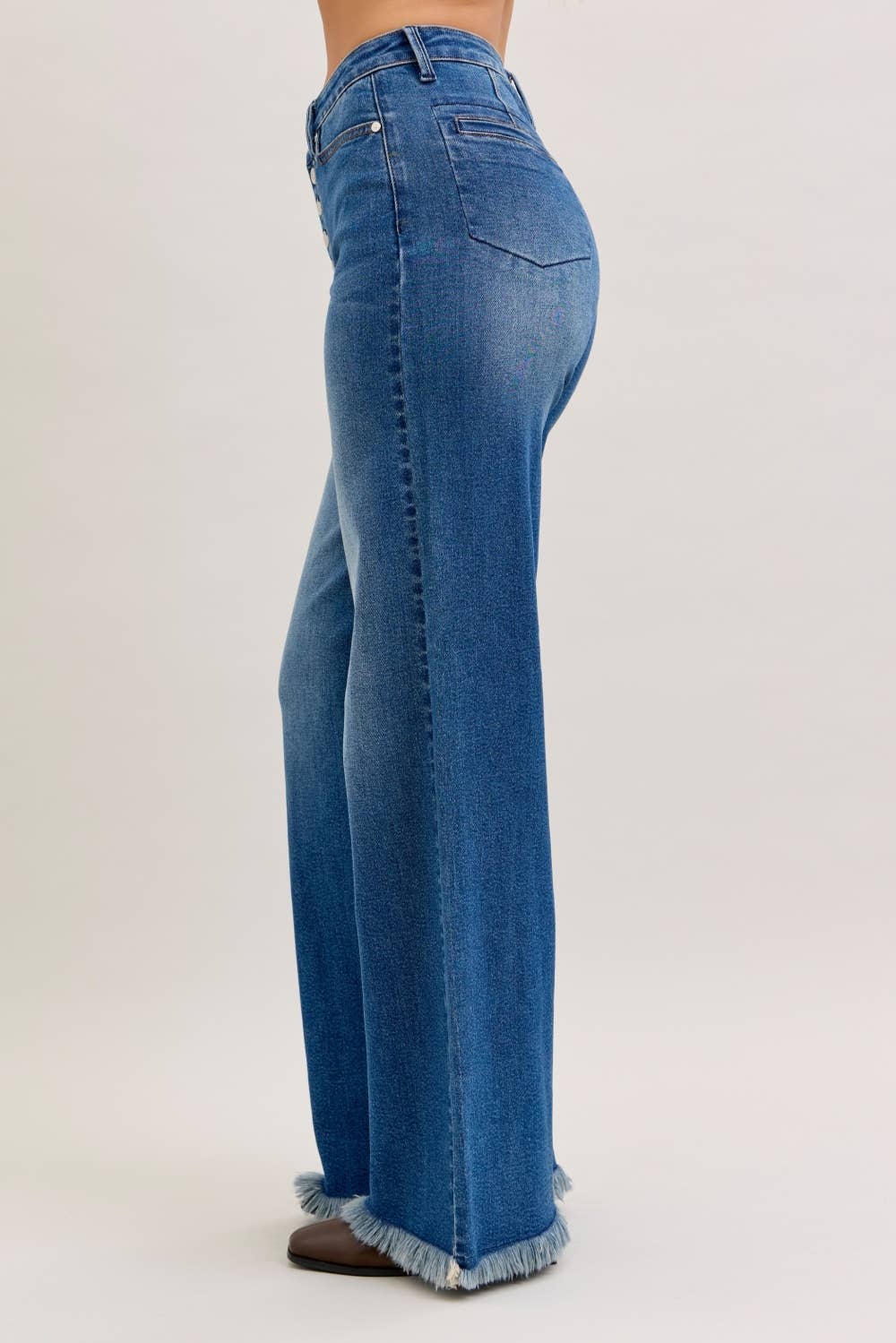 Judy Blue High‑Waisted Button‑Fly Wide‑Leg Jeans – Vintage Blue Denim | Boho Boutique Clothing
