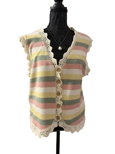 Striped Crochet Vest – Pastel Lace Edition