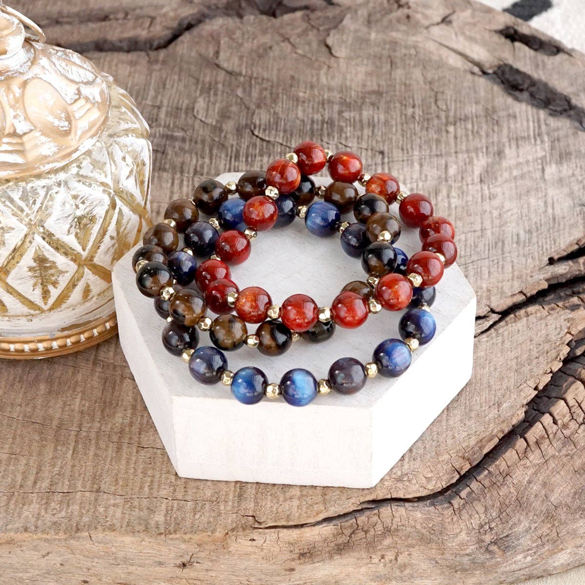 Acrylic Beaded Stretch Bracelet - Fall Glow Single - Three colors