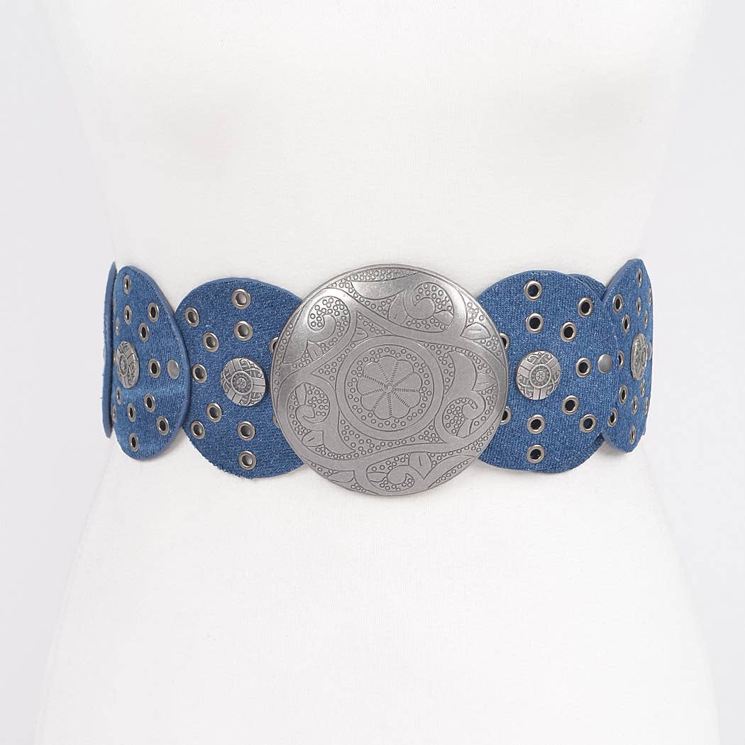 Denim Multi Eyelet Rounds Western Belt-Boho Boutique Belt