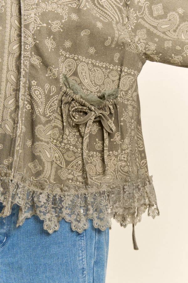 Davi & Dani Frayed Hem Pattern Jacket – Taupe Textured Boho Shacket | Boho Boutique Clothing
