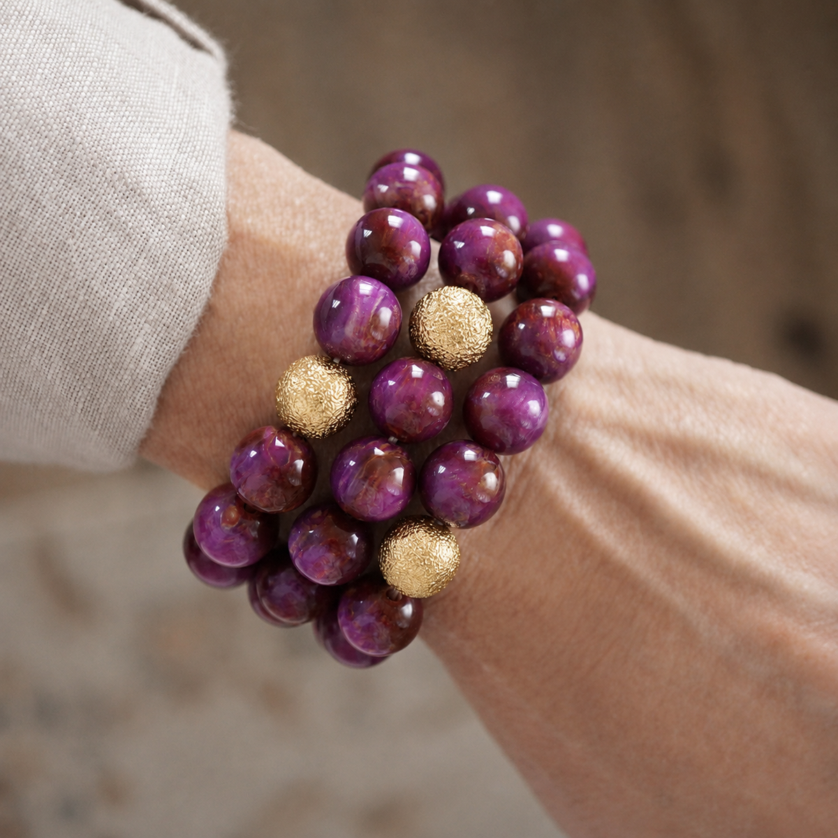 Chunky Beaded Stretch Bracelet Set – Fall Glow: Peacock