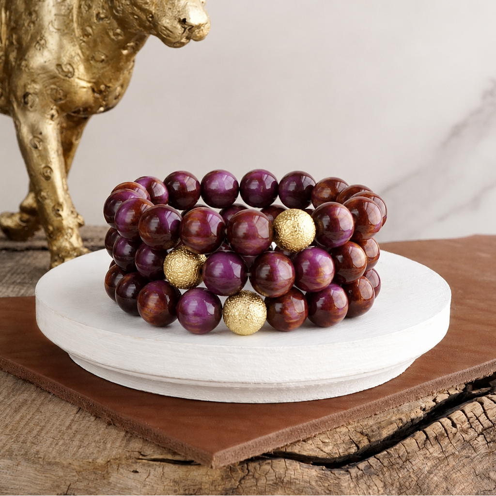 Chunky Beaded Stretch Bracelet Set – Fall Glow: Peacock