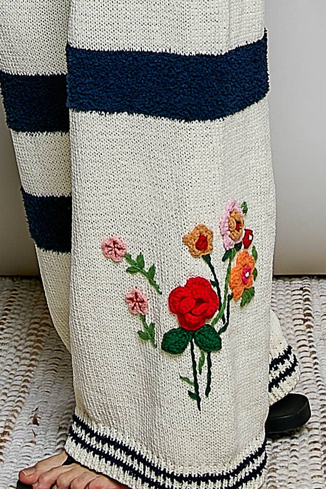 Pol Clothing - Striped Pattern 3D Embroidered Chenille Sweater Pants