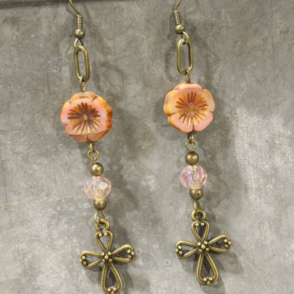 Bent Not Broken Cross Earrings