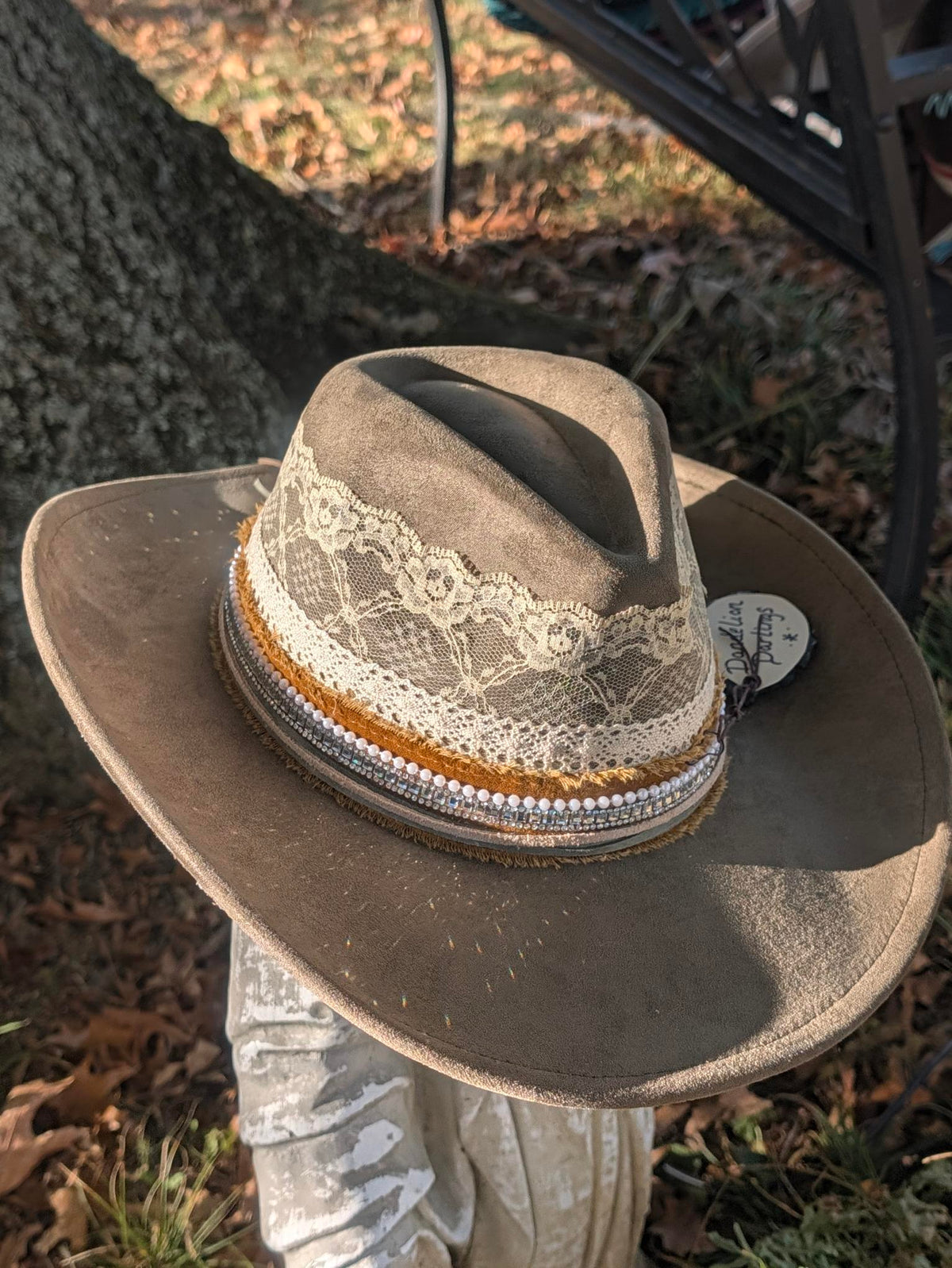 Custom Distressed Vegan Leather Western Hat – Rustic Boho Cowgirl Statement Hat | Boho Boutique Clothing