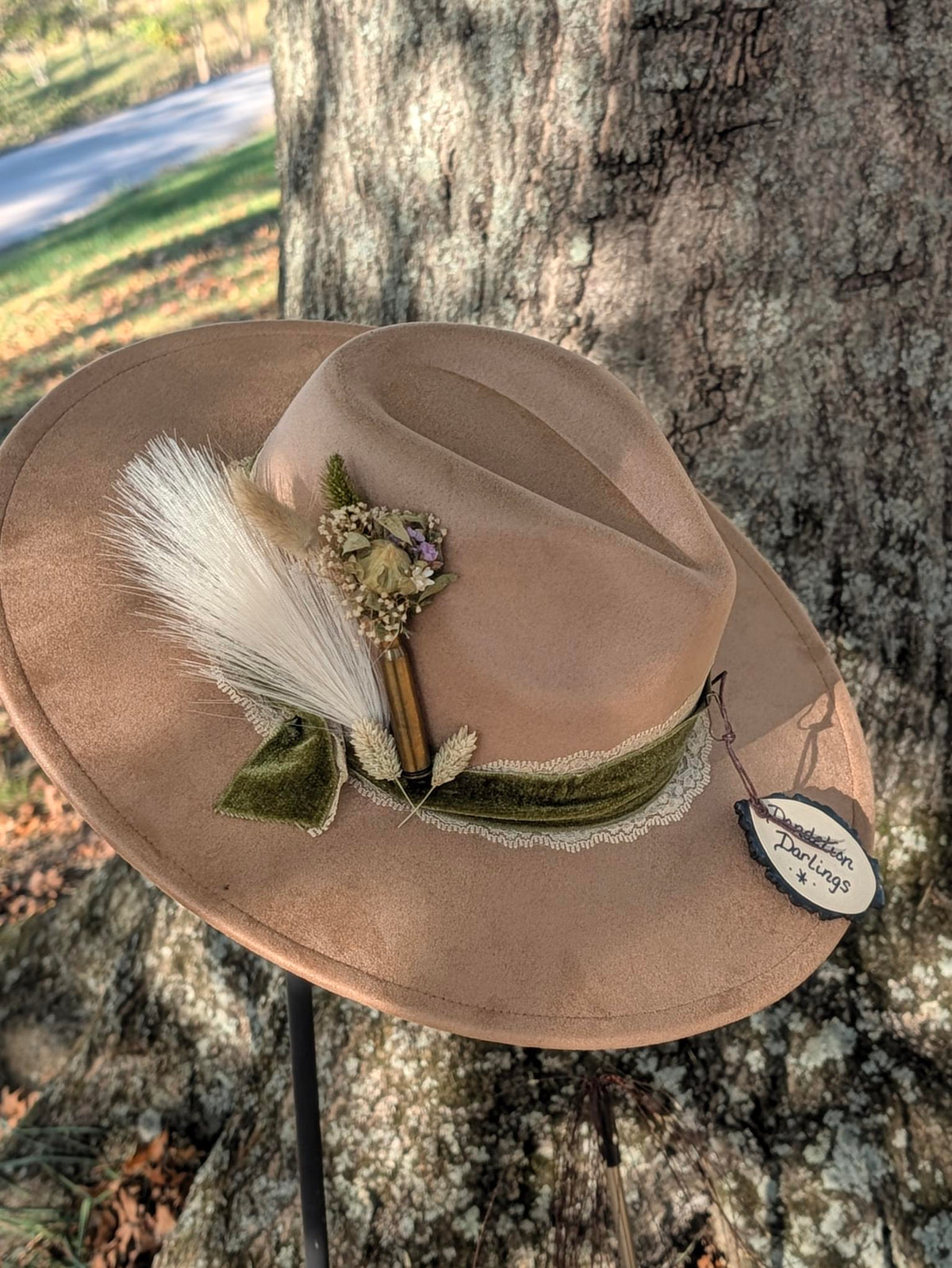 Custom Embellished Vegan Leather Rancher Hat – Beige Boho Western Statement Hat | Boho Boutique Clothing