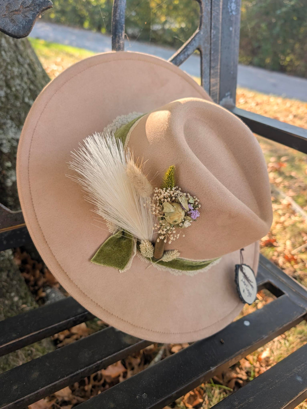 Custom Embellished Vegan Leather Rancher Hat – Beige Boho Western Statement Hat | Boho Boutique Clothing