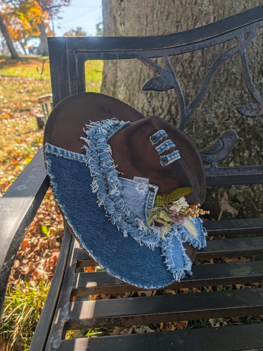 Custom Hand-Burned Vegan Leather Western Hat – BlueJean Floral Boho Cowgirl Hat | Boho Boutique Clothing