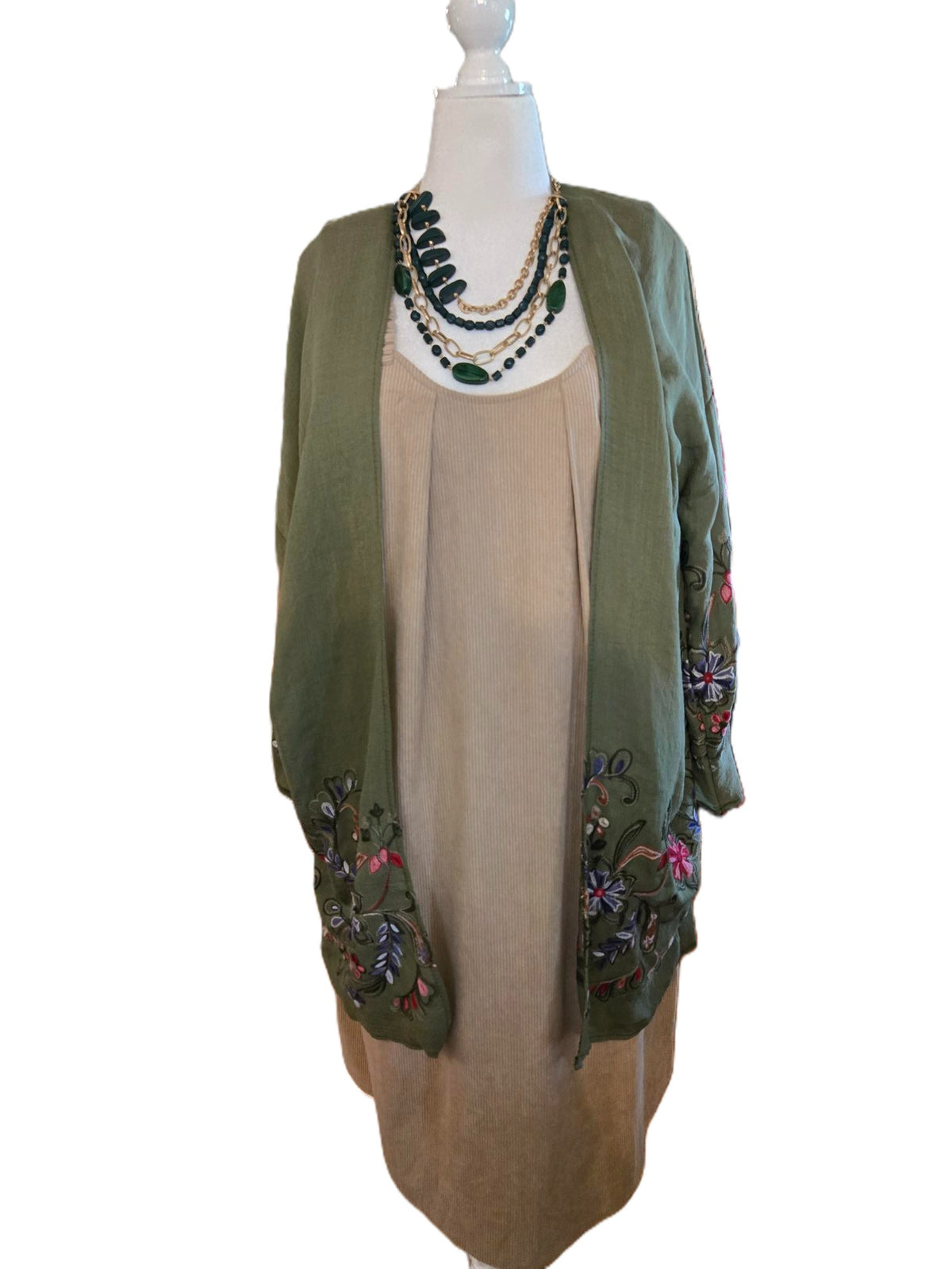 Embroidered Olive Kimono – Garden Grace