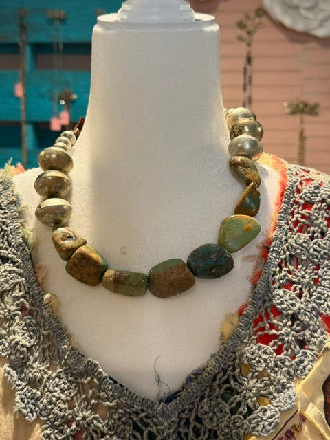 A Rare Bird Authentic Turquoise and Tibetan Necklace-Boho Boutique Jewelry