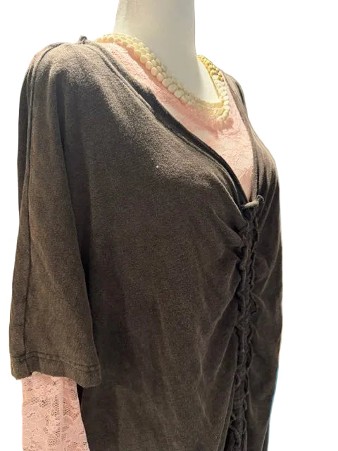 Ruche Midi Dress – Charcoal Drift