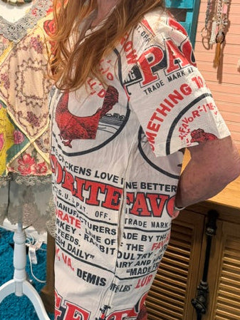 Kathmandu Imports Farmhouse Graphic Set – Red & White Rooster Print Top + Pants | Boho Boutique Clothing