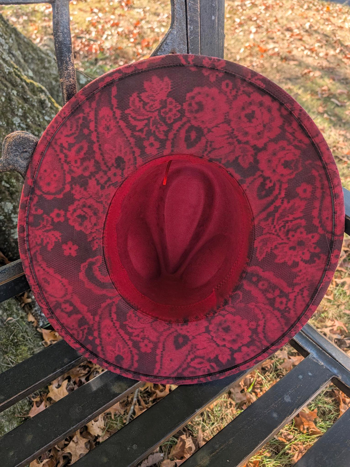 Custom Hand-Burned Vegan Leather Western Hat – Red Floral Boho Statement Hat | Boho Boutique Clothing