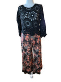 Boho Bloom Pants – Brown & Coral Lace Trim