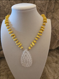 “Golden Sunburst” Necklace – Yellow Disc Beads & Carved Crystal Pendant