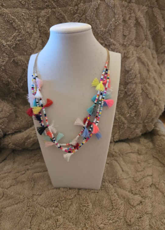 Multicolor Beaded Tassel Layered Necklace