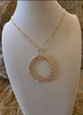 Pink & Gold Beaded Circle Pendant Necklace