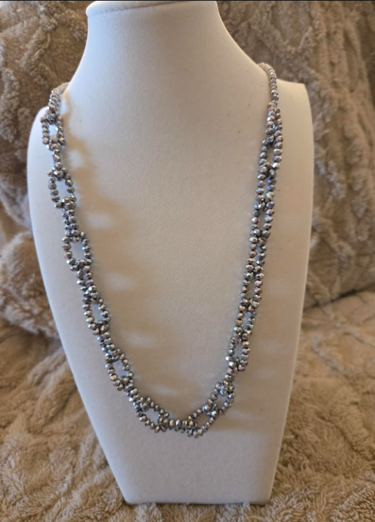 Silver Textured Beaded Loop Necklace