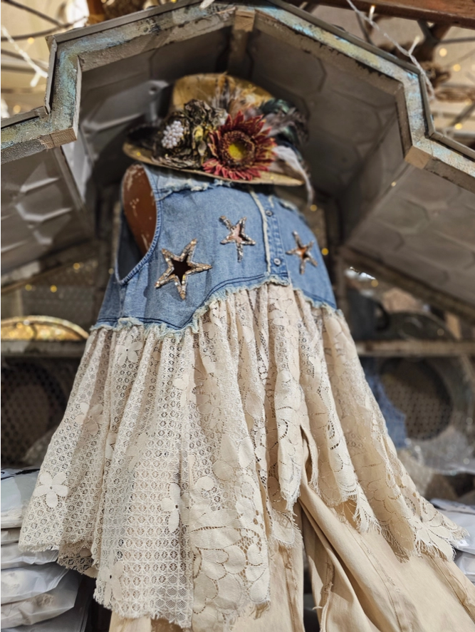 Rare Bird Denim Star Vest – Artisan Boho Cutout Layering Piece | Boho Boutique Clothing