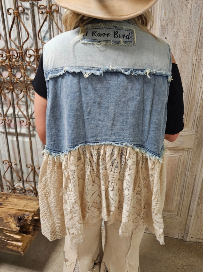 Rare Bird Denim Star Vest – Artisan Boho Cutout Layering Piece | Boho Boutique Clothing