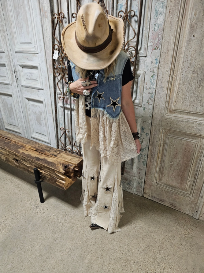 Rare Bird Denim Star Vest – Artisan Boho Cutout Layering Piece | Boho Boutique Clothing