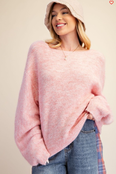 Easel Soft Fuzzy Knit Oversized Sweater – Blush Pink Boho Pullover | Boho Boutique Clothing