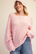 Easel Soft Fuzzy Knit Oversized Sweater – Blush Pink Boho Pullover | Boho Boutique Clothing