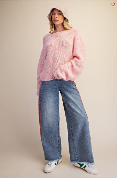 Easel Soft Fuzzy Knit Oversized Sweater – Blush Pink Boho Pullover | Boho Boutique Clothing