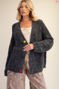 Easel Speckled Knit Multicolor Button Cardigan – Charcoal Boho Layer | Boho Boutique Clothing