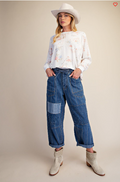 Easel Patchwork Wide‑Leg Jeans – Blue Boho Denim | Boho Boutique Clothing