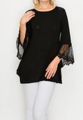 Origami Lace Bell‑Sleeve Tunic Top – Black Boho Elegance | Boho Boutique Clothing