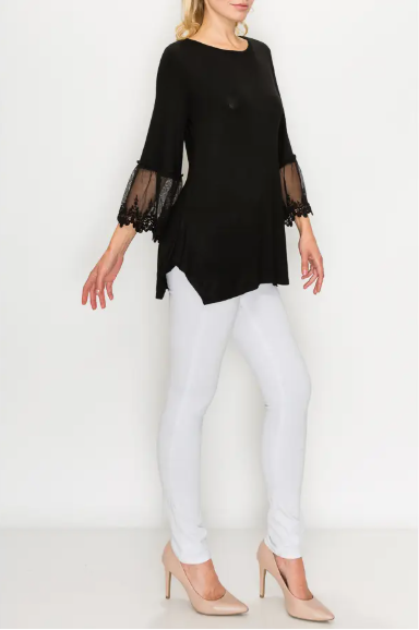 Origami Lace Bell‑Sleeve Tunic Top – Black Boho Elegance | Boho Boutique Clothing