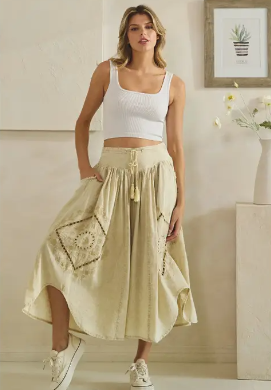 Oli & Hali Wide‑Leg Linen Bohemian Pants – Natural Beige Flow Pants | Boho Boutique Clothing